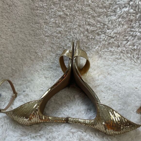 Torrid Gold sequins ankle strap heels sandals double wide size 12 - Picture 6 of 11